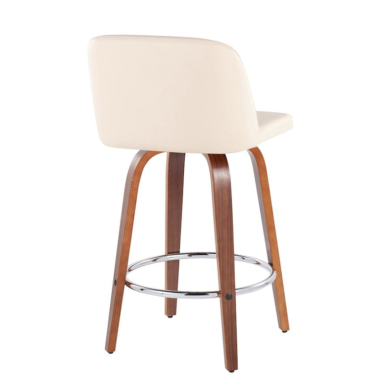 LumiSource Toriano Counter Stool, Set of 2, Walnut/Cream/Chrome