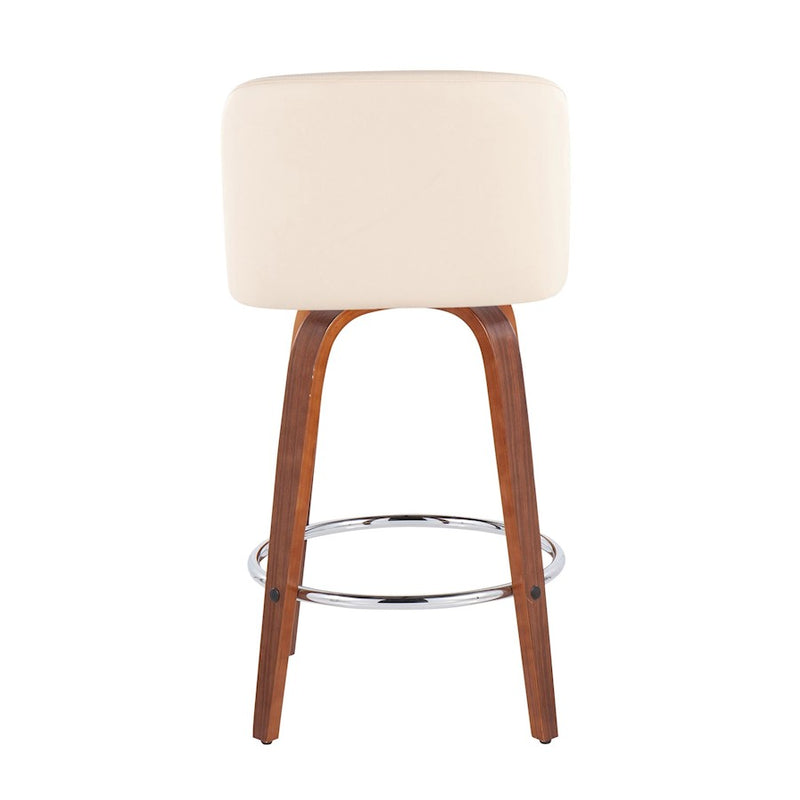 LumiSource Toriano Counter Stool, Set of 2, Walnut/Cream/Chrome