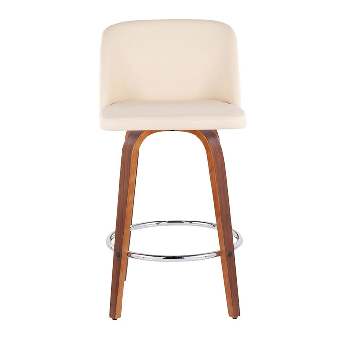 LumiSource Toriano Counter Stool, Set of 2, Walnut/Cream/Chrome