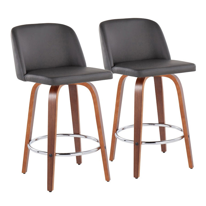LumiSource Toriano Counter Stool, Set/2, Walnut/GY/CH - B26-TRNOPU-SWVR2WLGY2