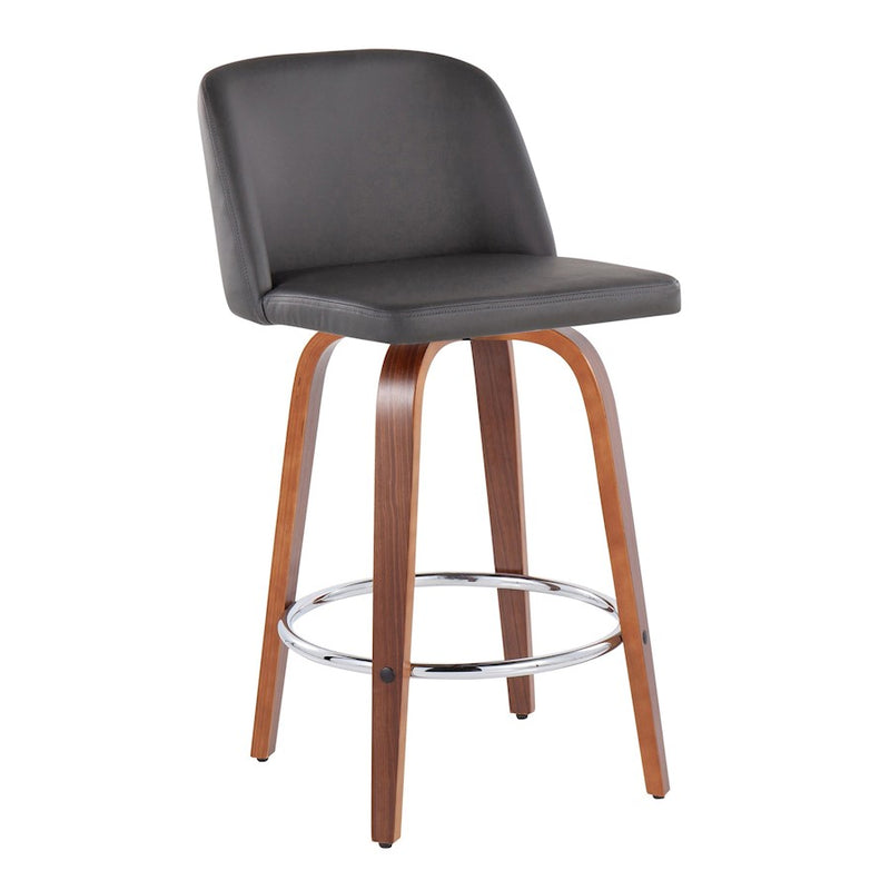LumiSource Toriano Counter Stool, Set of 2, Walnut/GY/Chrome