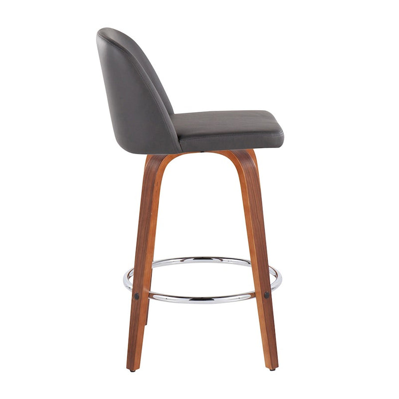 LumiSource Toriano Counter Stool, Set of 2, Walnut/GY/Chrome