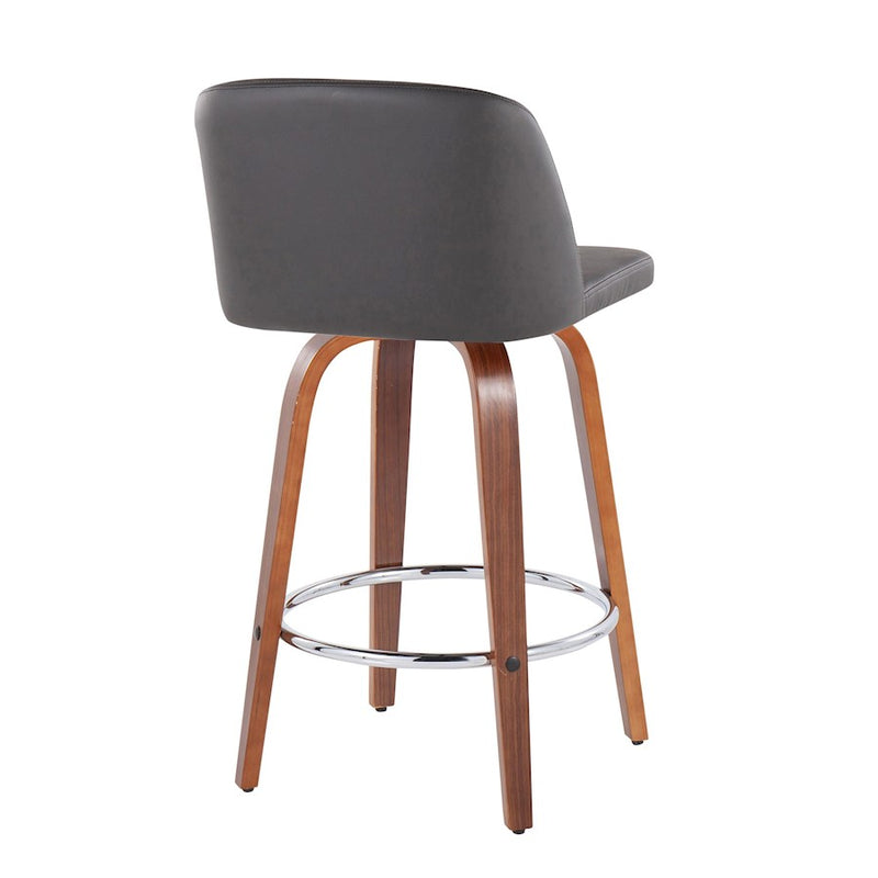 LumiSource Toriano Counter Stool, Set of 2, Walnut/GY/Chrome