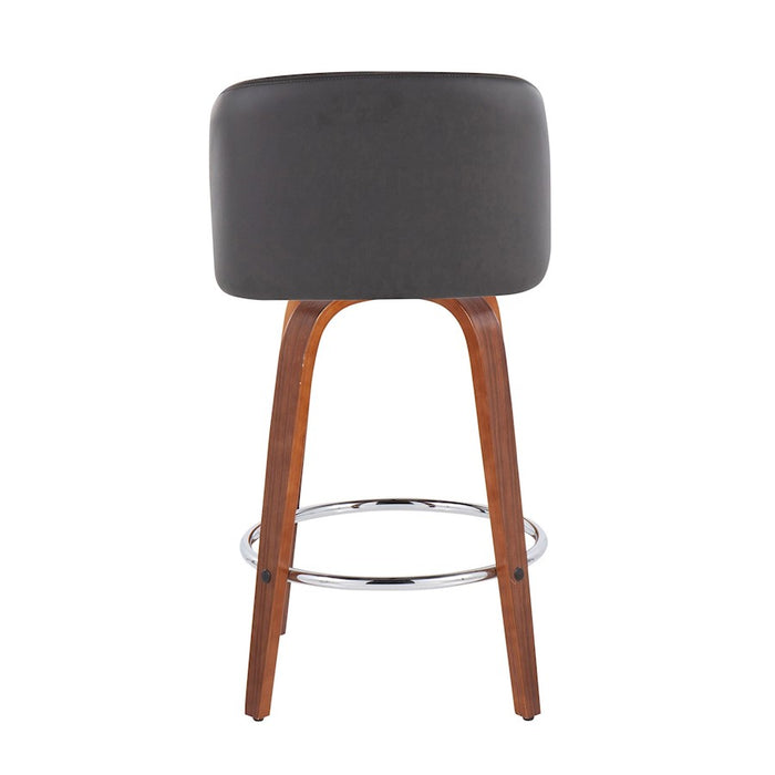 LumiSource Toriano Counter Stool, Set of 2, Walnut/GY/Chrome