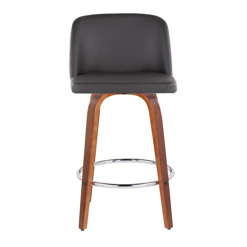 LumiSource Toriano 25.5in Counter Stool Set of 2 | Mid-Century Walnut Wood, Grey PU, Chrome | Kitchen Island & Bar | Model B26-TRNOPU-SWVR2WLGY2