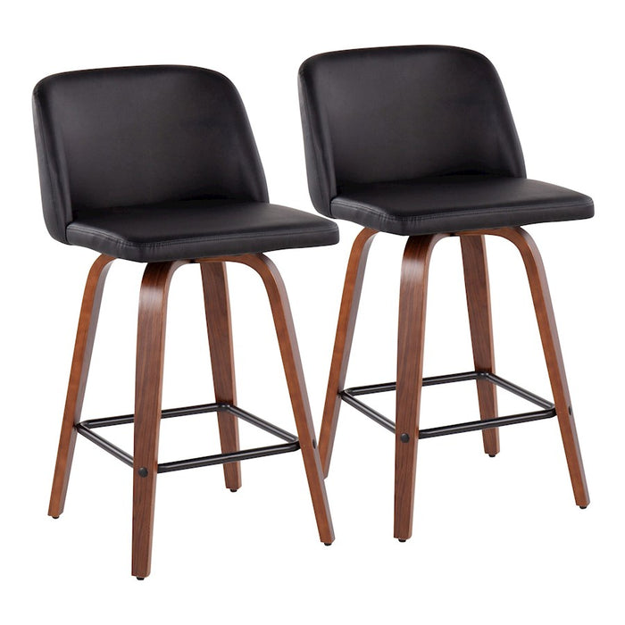 LumiSource Toriano Counter Stool, Set/2, Walnut/BK/BK - B26-TRNOPU-SWVX2WLBK2