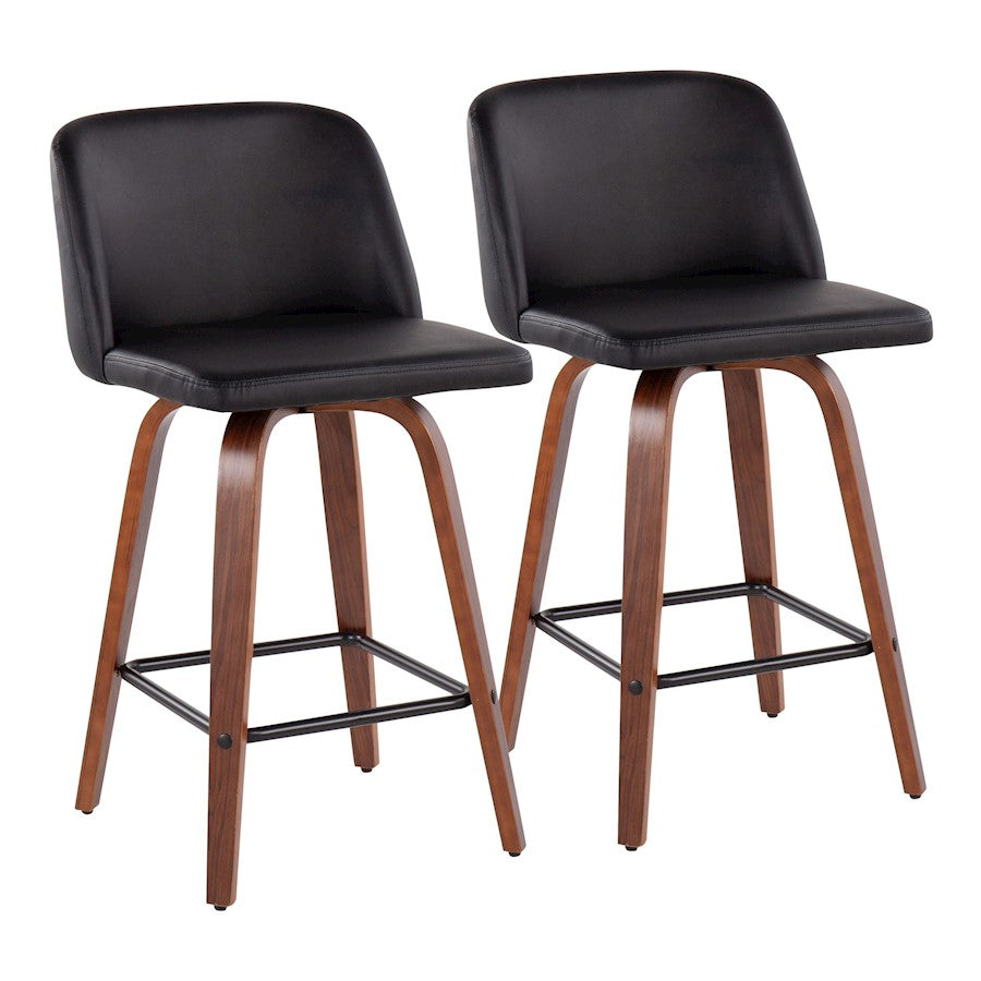 LumiSource Toriano Counter Stool, Set/2, Walnut/BK/BK - B26-TRNOPU-SWVX2WLBK2