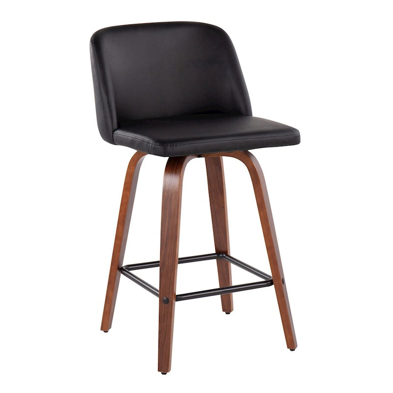 LumiSource Toriano Counter Stool, Set of 2, Walnut/Black/Black