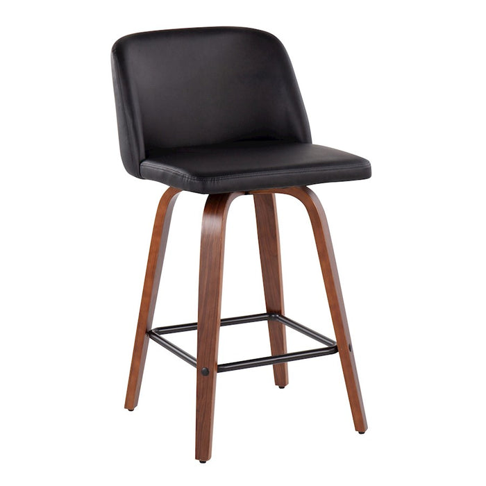 LumiSource Toriano Counter Stool, Set of 2, Walnut/Black/Black