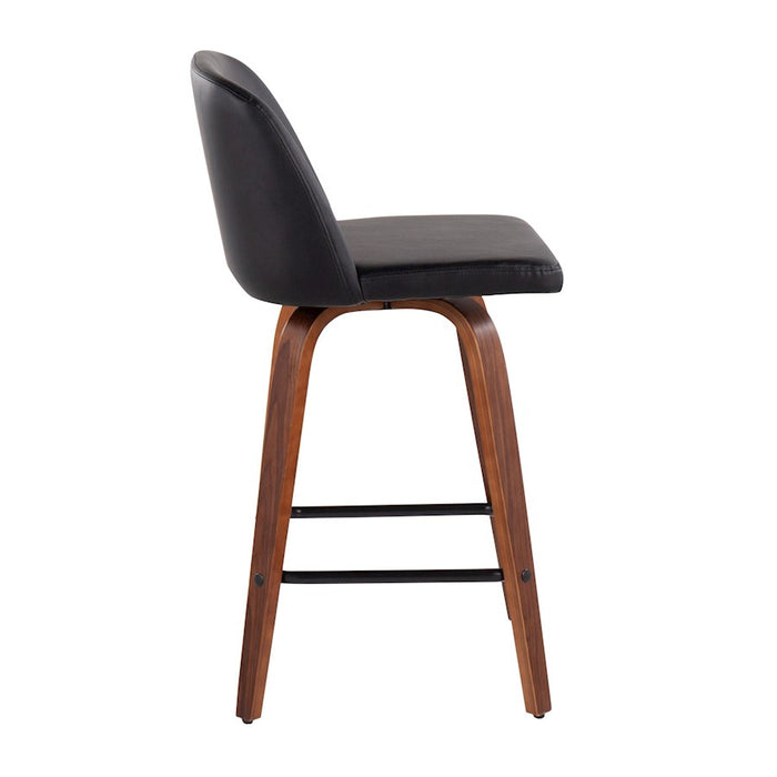 LumiSource Toriano Counter Stool, Set of 2, Walnut/Black/Black