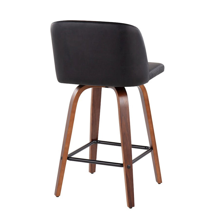 LumiSource Toriano Counter Stool, Set of 2, Walnut/Black/Black