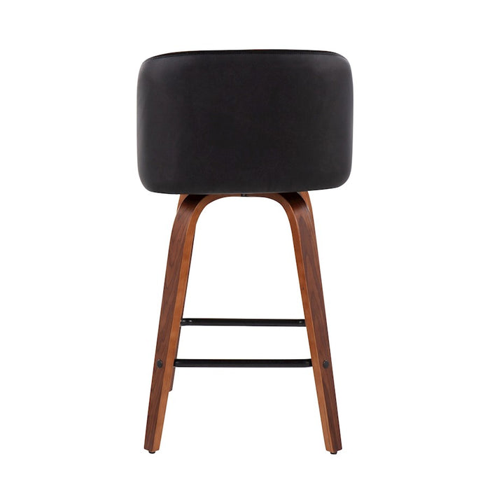 LumiSource Toriano Counter Stool, Set of 2, Walnut/Black/Black
