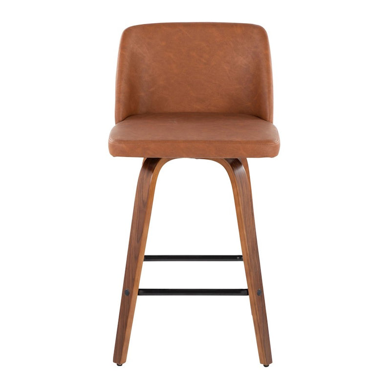 LumiSource Toriano 25.5in Counter Stool Set of 2 | Mid-Century Walnut Wood, Camel PU, Black Steel | Kitchen Island | Model B26-TRNOPU-SWVX2WLCAM2