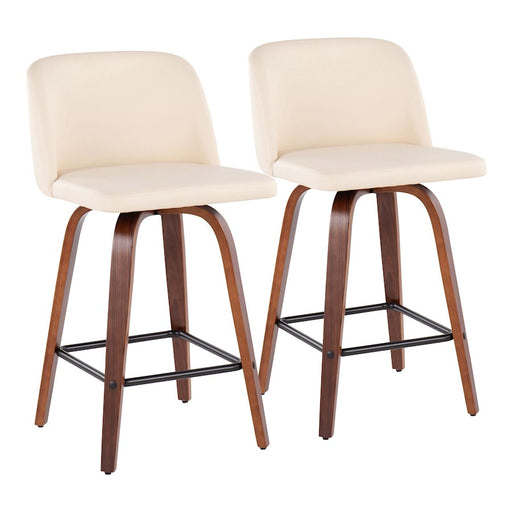 LumiSource Toriano Counter Stool, Set/2, Wal/Cream/BK SQ - B26-TRNOPU-SWVX2WLCR2