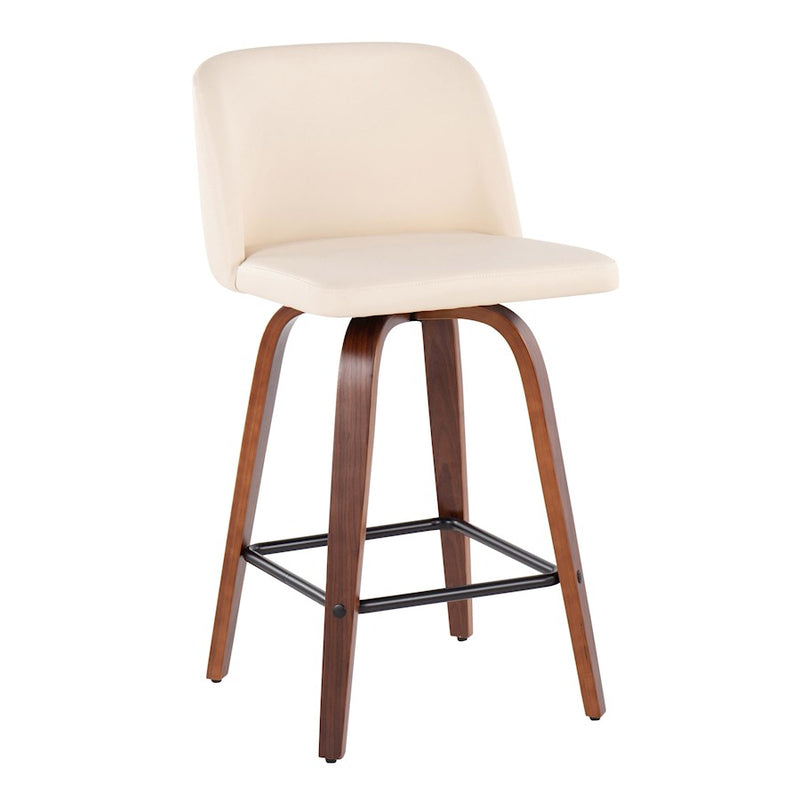 LumiSource Toriano Counter Stool, Set of 2, Wal/Cream/Black SQ