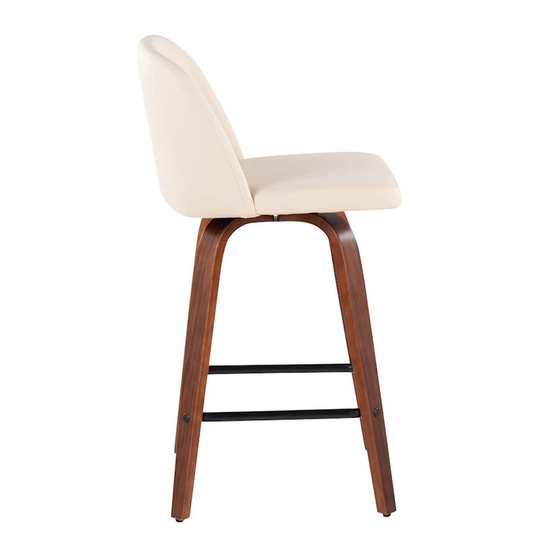 LumiSource Toriano Counter Stool, Set of 2, Wal/Cream/Black SQ