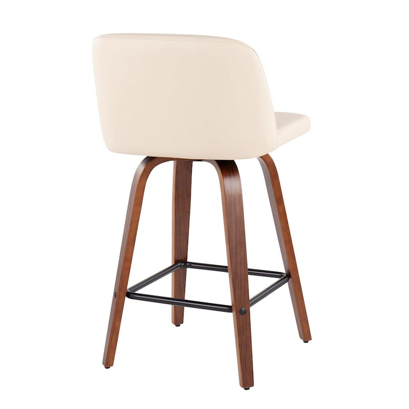 LumiSource Toriano Counter Stool, Set of 2, Wal/Cream/Black SQ