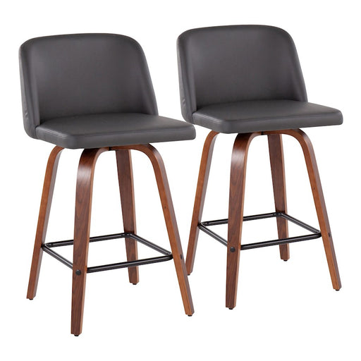 LumiSource Toriano Counter Stool, Set/2, Walnut/GY/BK SQ - B26-TRNOPU-SWVX2WLGY2