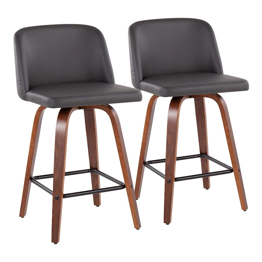 LumiSource Toriano Counter Stool, Set/2, Walnut/GY/BK SQ - B26-TRNOPU-SWVX2WLGY2
