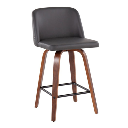 LumiSource Toriano Counter Stool, Set of 2, Walnut/GY/Black SQ