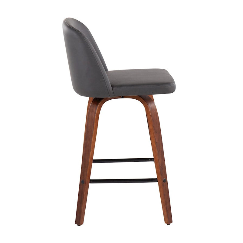 LumiSource Toriano Counter Stool, Set of 2, Walnut/GY/Black SQ