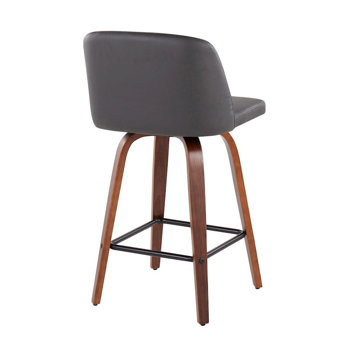LumiSource Toriano Counter Stool, Set of 2, Walnut/GY/Black SQ