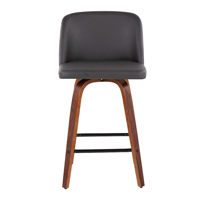 LumiSource Toriano Counter Stool, Set of 2, Walnut/GY/Black SQ