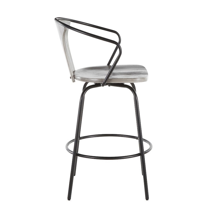 LumiSource Waco Industrial Counter Stool, Black Metal/Grey Wood