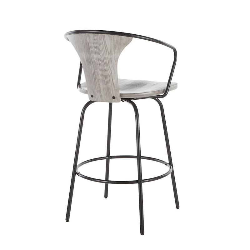LumiSource Waco Industrial Counter Stool, Black Metal/Grey Wood