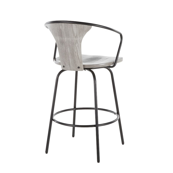 LumiSource Waco Industrial Counter Stool, Black Metal/Grey Wood