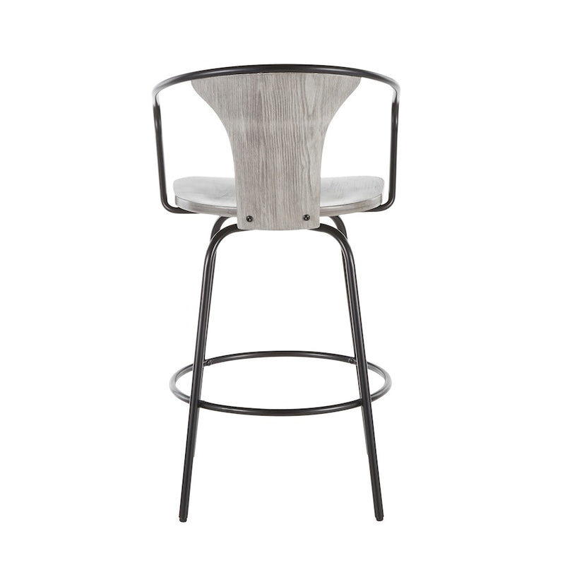 LumiSource Waco Industrial Counter Stool, Black Metal/Grey Wood