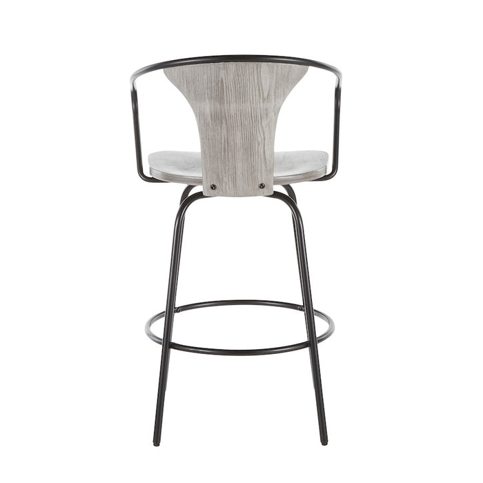 LumiSource Waco Industrial Counter Stool, Black Metal/Grey Wood