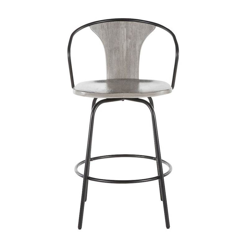 LumiSource Waco Industrial Counter Stool, Black Metal/Grey Wood