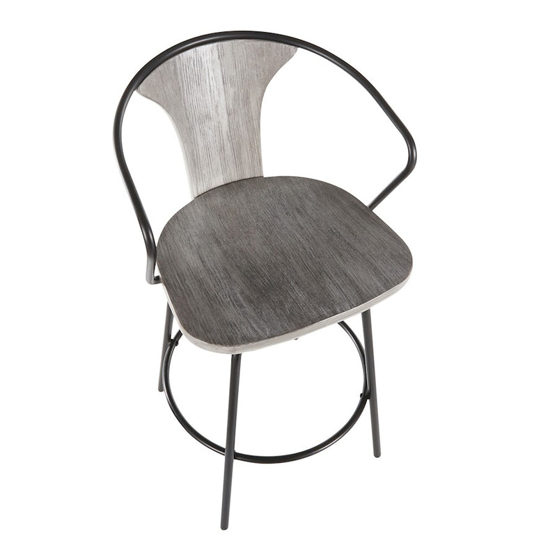 LumiSource Waco Industrial Counter Stool, Black Metal/Grey Wood