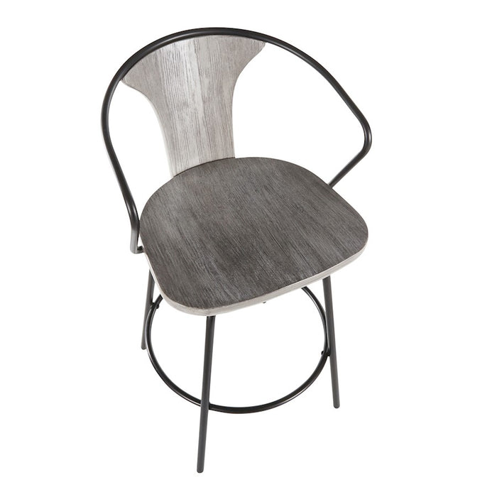 LumiSource Waco Industrial Counter Stool, Black Metal/Grey Wood