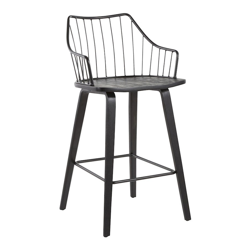 LumiSource Winston Counter Stool | Farmhouse White Washed Wood Seat and Antique Copper Metal Spindle Back | Kitchen Island | Model B26-WINSTNWWANCU