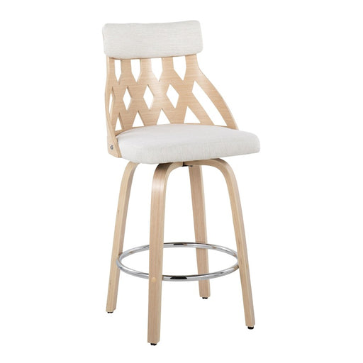 LumiSource York Counter Stool in Natural Wood/Cream Fabric/Chrome - B26-YORKNACR