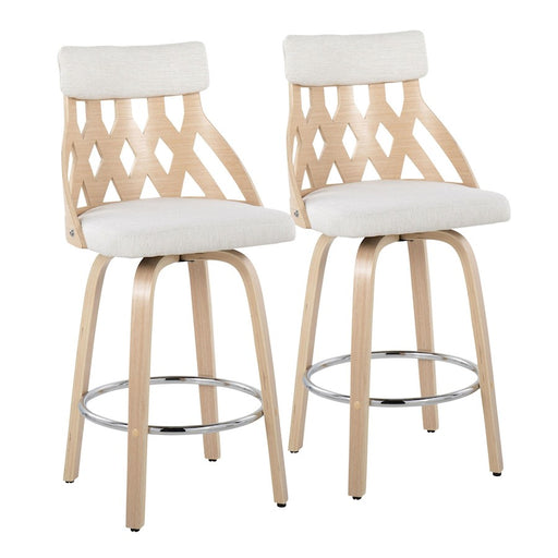 LumiSource York Counter Stool in Natural Wood/Cream Fabric/Chrome