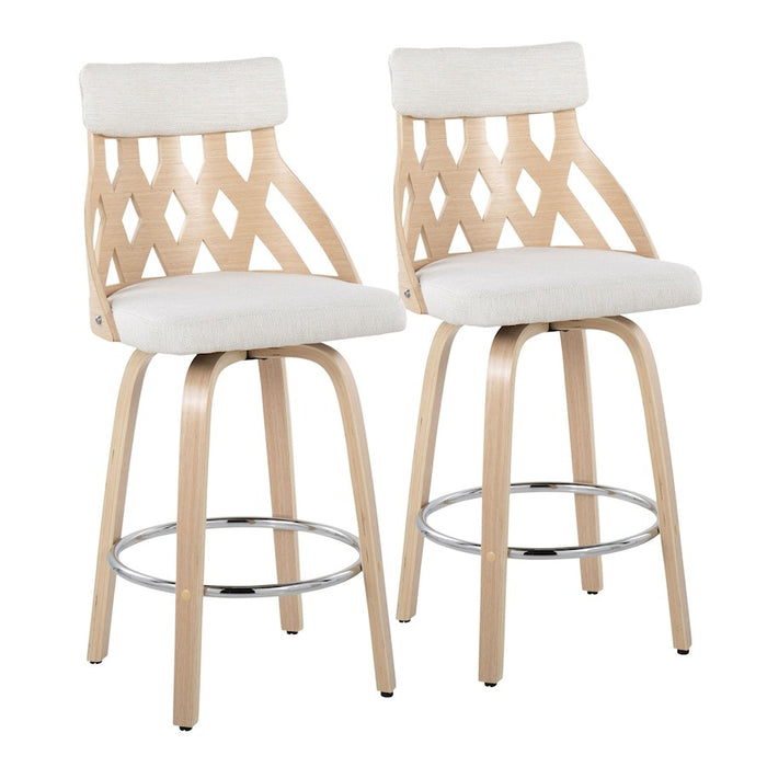 LumiSource York Counter Stool in Natural Wood/Cream Fabric/Chrome