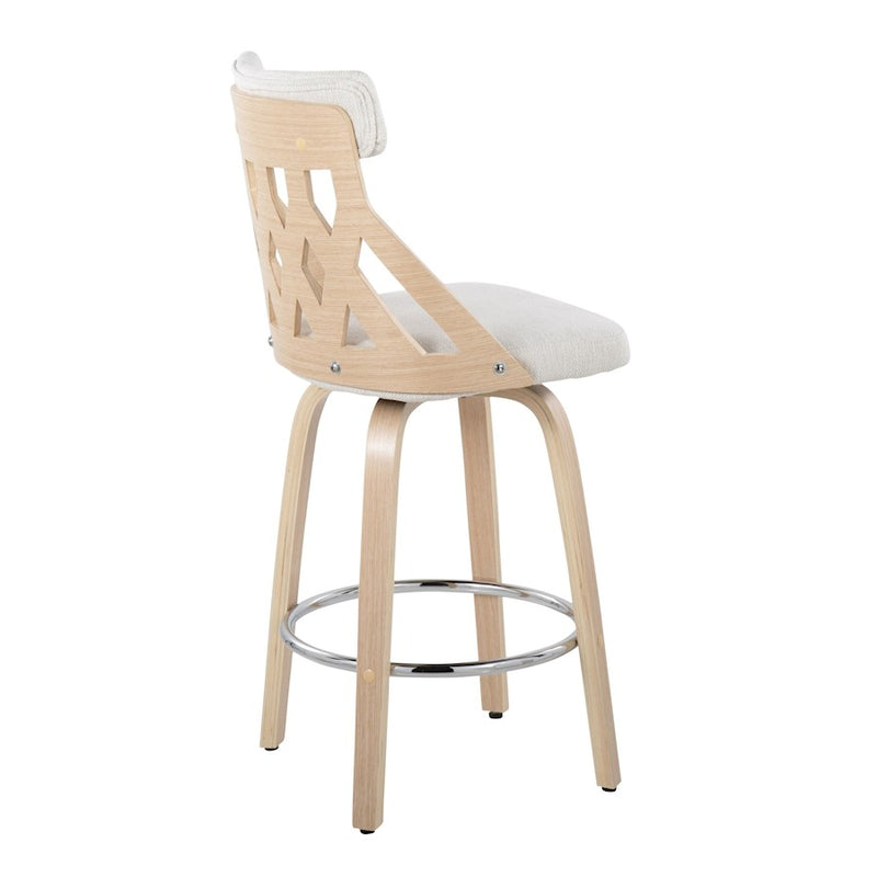 LumiSource York Counter Stool in Natural Wood/Cream Fabric/Chrome