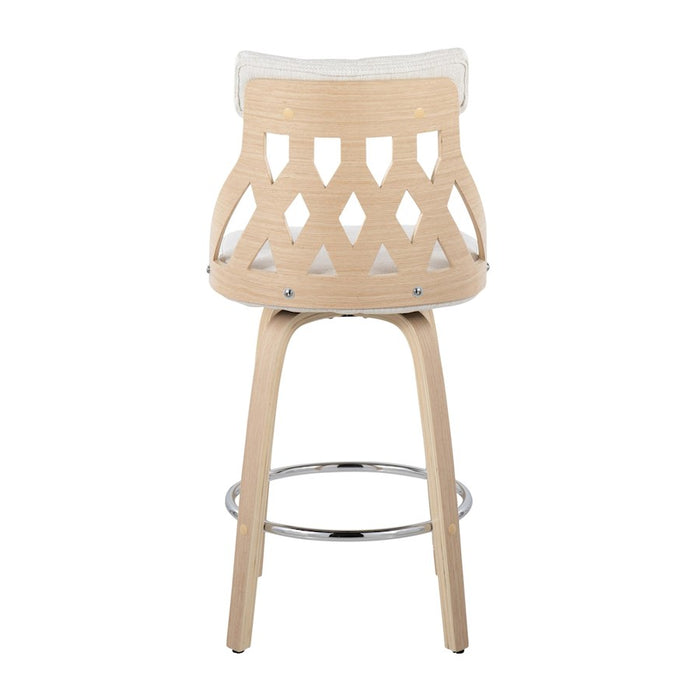 LumiSource York Counter Stool in Natural Wood/Cream Fabric/Chrome