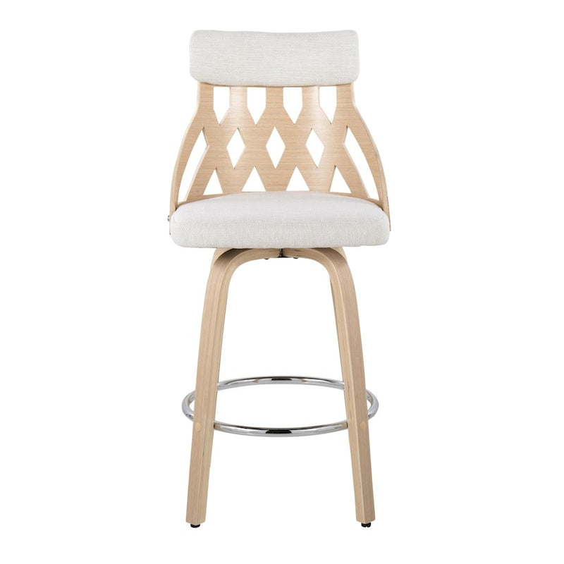 LumiSource York Counter Stool in Natural Wood/Cream Fabric/Chrome