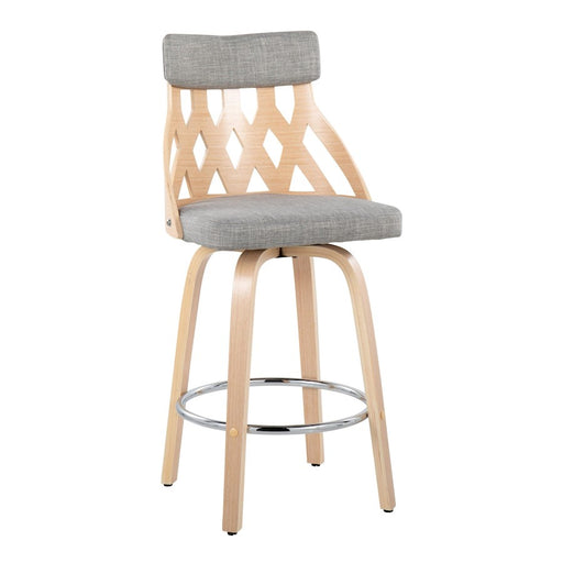 LumiSource York Counter Stool, Natural Wood/Light Grey/Chrome - B26-YORKNALGY
