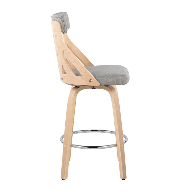 LumiSource York Counter Stool, Natural Wood/Light Grey/Chrome