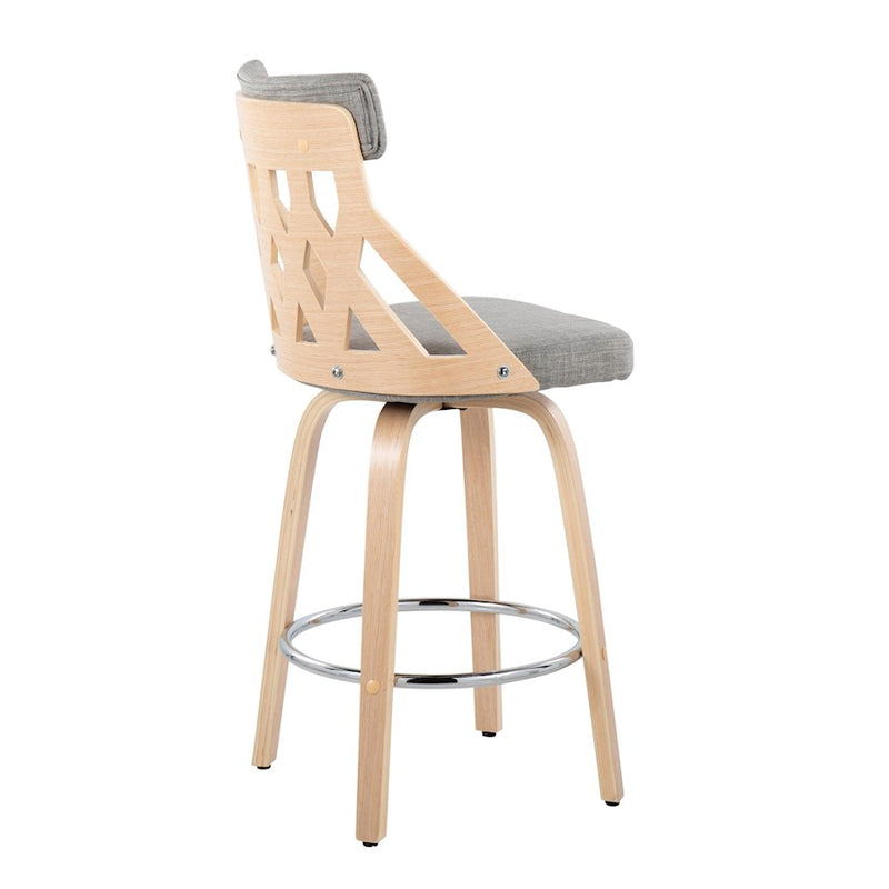 LumiSource York Counter Stool, Natural Wood/Light Grey/Chrome