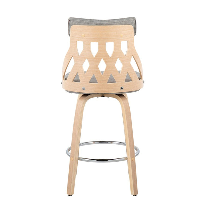 LumiSource York Counter Stool, Natural Wood/Light Grey/Chrome