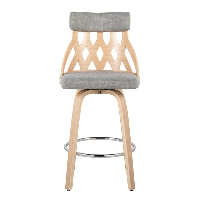 LumiSource York Counter Stool, Natural Wood/Light Grey/Chrome