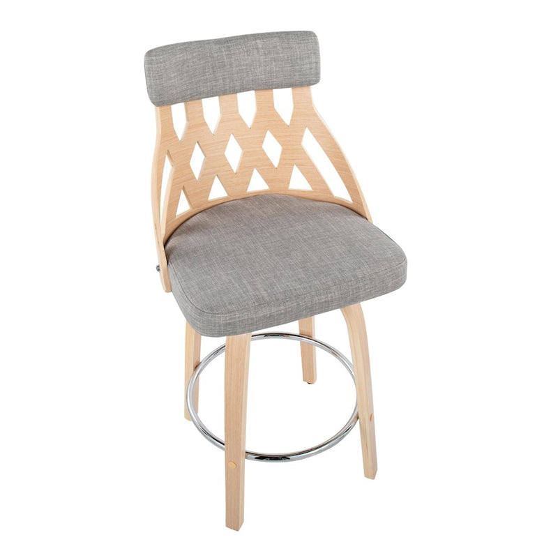 LumiSource York Counter Stool, Natural Wood/Light Grey/Chrome