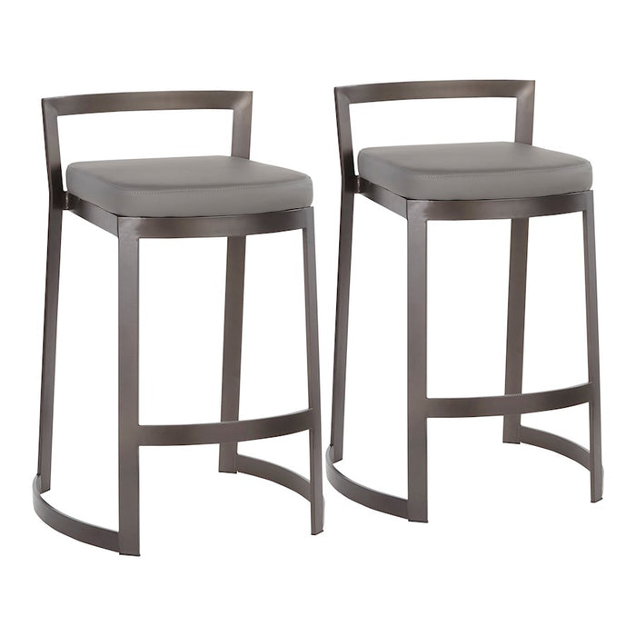 LumiSource Fuji Counter Stool, Set of 2, Antique Metal