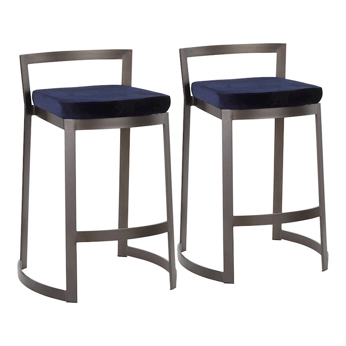 LumiSource Fuji Counter Stool, Set of 2, Antique Metal